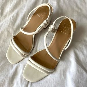 Kaari Blue White Laurel Strappy Sandals Women's Block Heel Square Toe